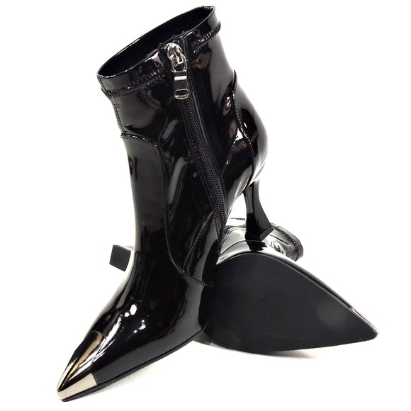 ALESSANDRO DI MARIA 🇮🇹 WOMEN BLACK PATENT LEATHER FASHION ANKLE BOOTIE - Picture 6 of 7